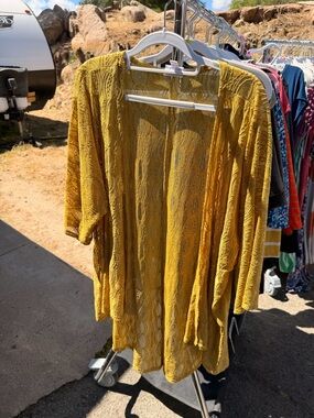 LuLaRoe Mustard Yellow Lace Open Cardigan
